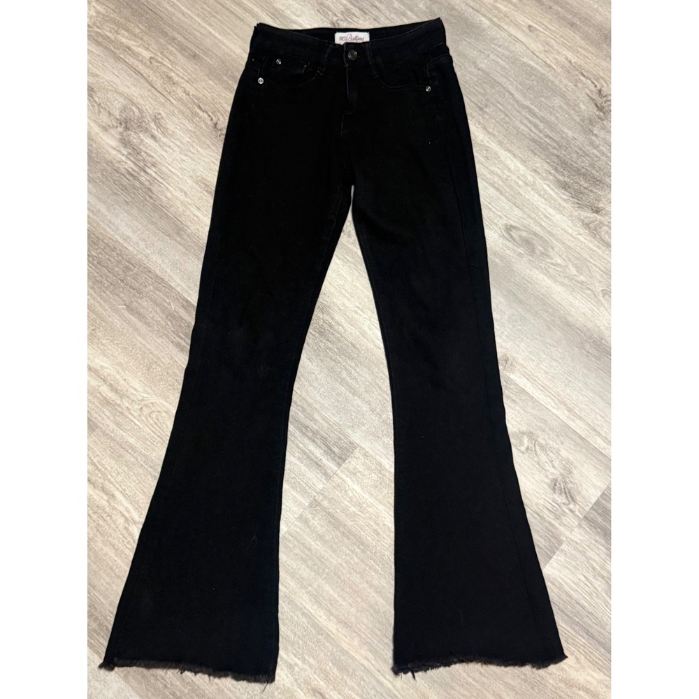 Red Bottoms Women Black Flare Jeans‎ Raw Hem High Rise Bell Bottom  0/24